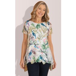 Anna Rose Printed Lace Layered Top - Khaki/Multi - M