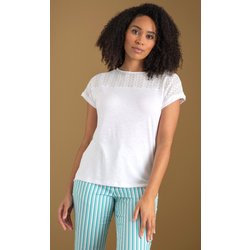 Lace Trim Jersey Top - White - Xl
