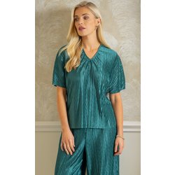 Short Sleeve Plisse Top - Green - S