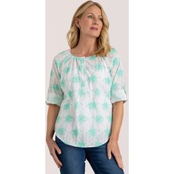 Anna Rose Cotton Schiffli Top - White/Green - 10