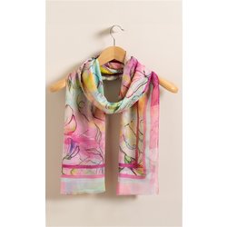 Floral Printed Scarf - Pink/Aqua/Multi - 1 Size