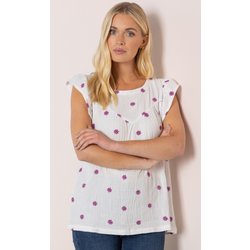 Embroidered Cotton Top - White/Pink - 14