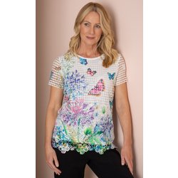 Anna Rose Garden Print Crochet Top - White/Multi - L