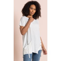 Linen Blend Loose Fit Top - White - M