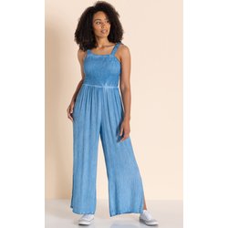 Wide Leg Crinkle Jumpsuit - Light Blue - 14