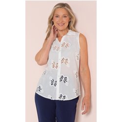 Anna Rose Cut Out Embroidered Butterfly Top - White - 16