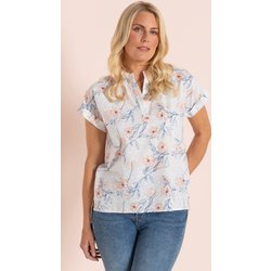 Floral Print And Embroidered Top - White/Blue/Pink - 12