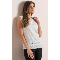 Broderie Sleeveless Cotton Top - White - 12