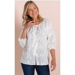 Anna Rose Floral Applique Cotton Blouse - White - 12