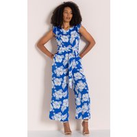 Floral Printed Jumpsuit - BLUE/WHITE - 18