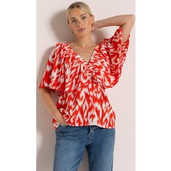 Printed V Neck Top - Red/White - 12