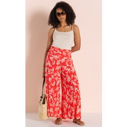 Printed Pull On Palazzo Trousers - Red/Ecru - 14