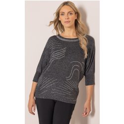 Embellished Lurex Top - Black/Silver - M