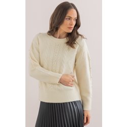 Embellished Cable Knit Jumper - Winter White - L