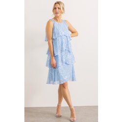 Sleeveless Printed Layered Dress - Sky/Silver - 10