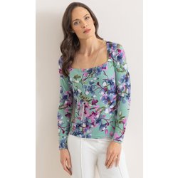 Floral Print Square Neck Top With Necklace - Sage/Multi - S