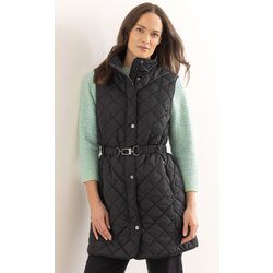 Longline Belted Quilted Gilet - Black - M