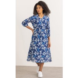 Botanical Print V Neck Dress - Navy - 12