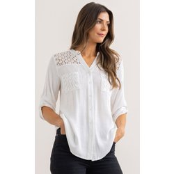 Lace Trim Blouse - White - 16