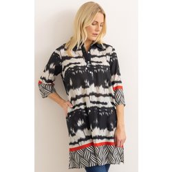 Border Printed Cotton Tunic Top - Black/Ecru/Red - 22