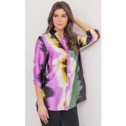 Printed Satin Look Blouse - Green/Pink - 22