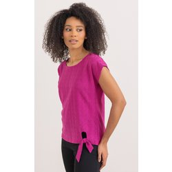 Eyelet Embroidered Tie Front Jersey Top - Lipstick - Xl