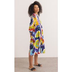Bold Floral Printed Loose Fit Dress - Blue/Yellow/Multi - 14