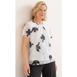 Anna Rose Bias Cut Floral Top - White/Black - 16