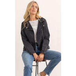 Cotton Blend Stretch Biker Jacket - Black - 12