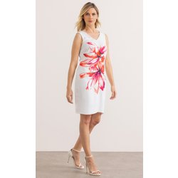 Floral Print Sleeveless Shift Dress - Ivory///Fuschia - 12