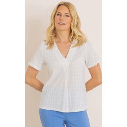 Jersey Jacquard V Neck Top - White - Xl