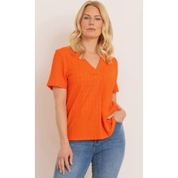 Jersey Jacquard V Neck Top - Orange - L