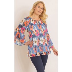 Bouquet Printed Pleated Lace Top - Ivory/Multi - 22