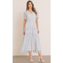 Spotty Short Sleeve Maxi Dress - Ivory/Midnight - 22