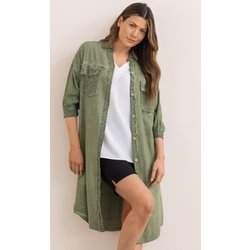 Animal Print And Plain Linen Blend Shirt Dress - Khaki - 16