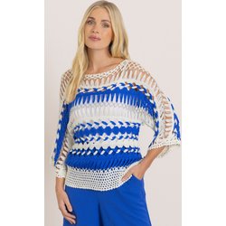 Striped Open Knit Top - White/Blue - Xxl Striped Open Knit Top - White/Blue - Xxl