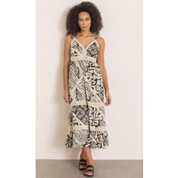 Printed Strappy Cotton Midaxi Dress - Black/Ecru - 12