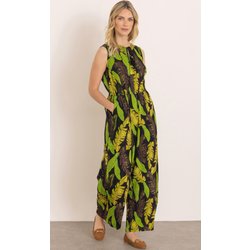 Botanical Print Jumpsuit - Black/Khaki - 22