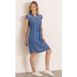 Embroidered Denim Dress - Blue - 22
