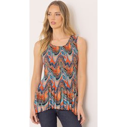Printed Dipped Hem Pleated Top - Rust/Blue - M