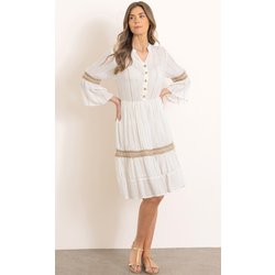 Lurex Striped Boho Tunic Dress - White/Lt Gold - 14