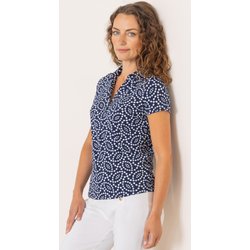 Anna Rose Spot Print Polo Top - Navy/White - L