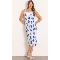 Printed Sleeveless Pleated Midi Dress - Blue/Multi - S