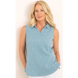 Anna Rose Embroidered Spot Cotton Top - Blue/Multi - 18