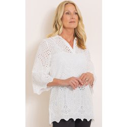 Anna Rose Eyelet Embroidered Cotton Top - White - 10