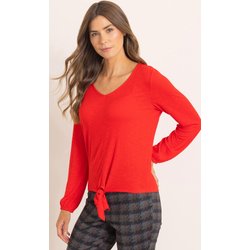 Tie Front Textured Jersey Top - Red - L