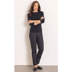 Printed Ponte Slim Leg Trousers - Black/Berry - 22