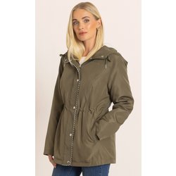 Teddy Lined Hooded Jacket - Khaki - M