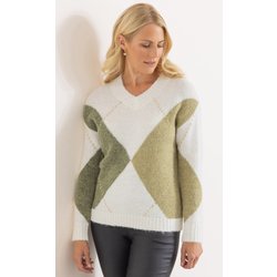 Argyle Knit Jumper - Ivory/Green - Xl