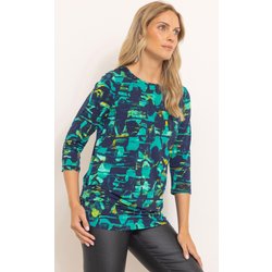 Printed Ruched Tunic Top - Navy/Teal - M